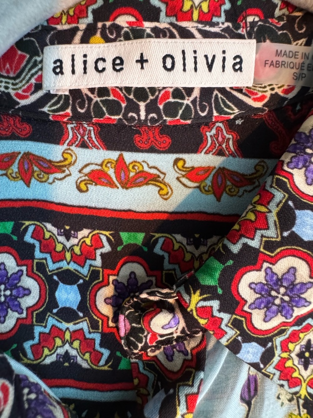 Alice + Olivia Light Blue Button-Down Shirt with Red Floral Print - Picture 10 of 11